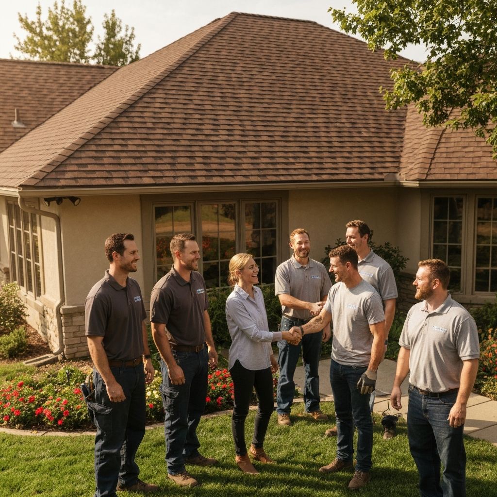Bains Roofing team with a satisfied customer